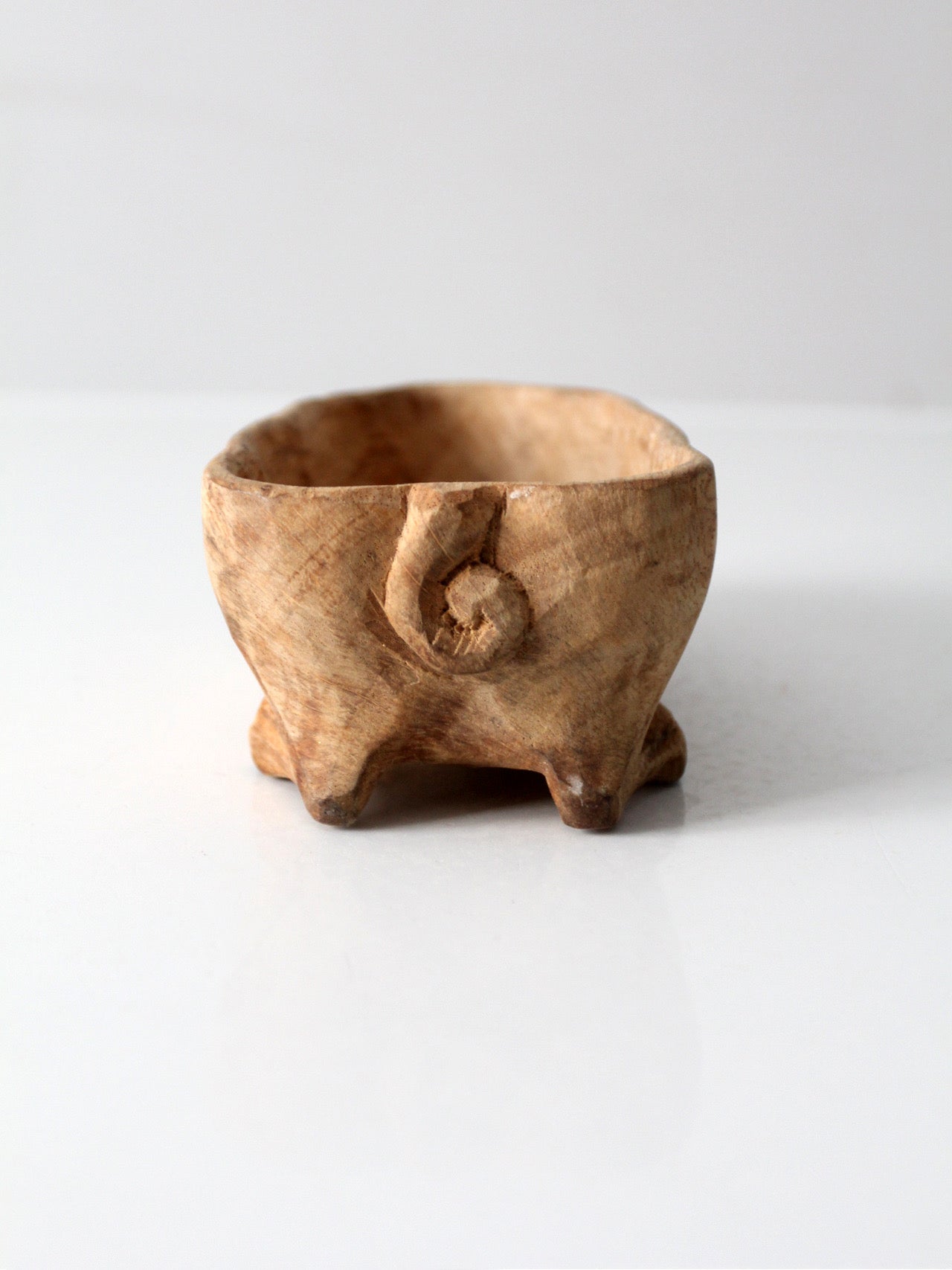 vintage hand-carved folk art wood pig bowl