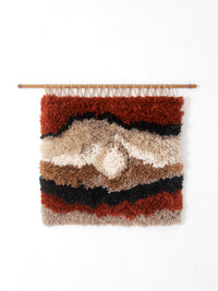 vintage abstract latch hook fiber art wall hanging