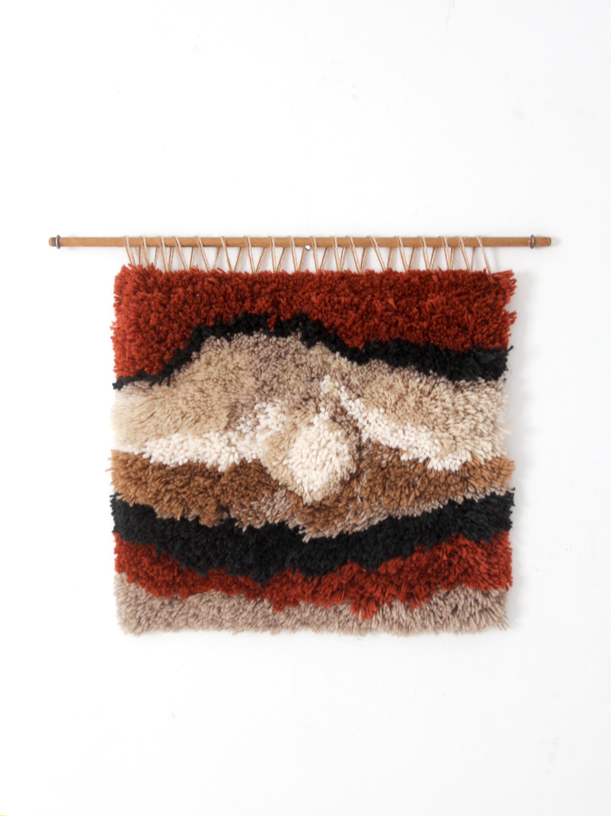 vintage abstract latch hook fiber art wall hanging