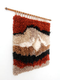 vintage abstract latch hook fiber art wall hanging