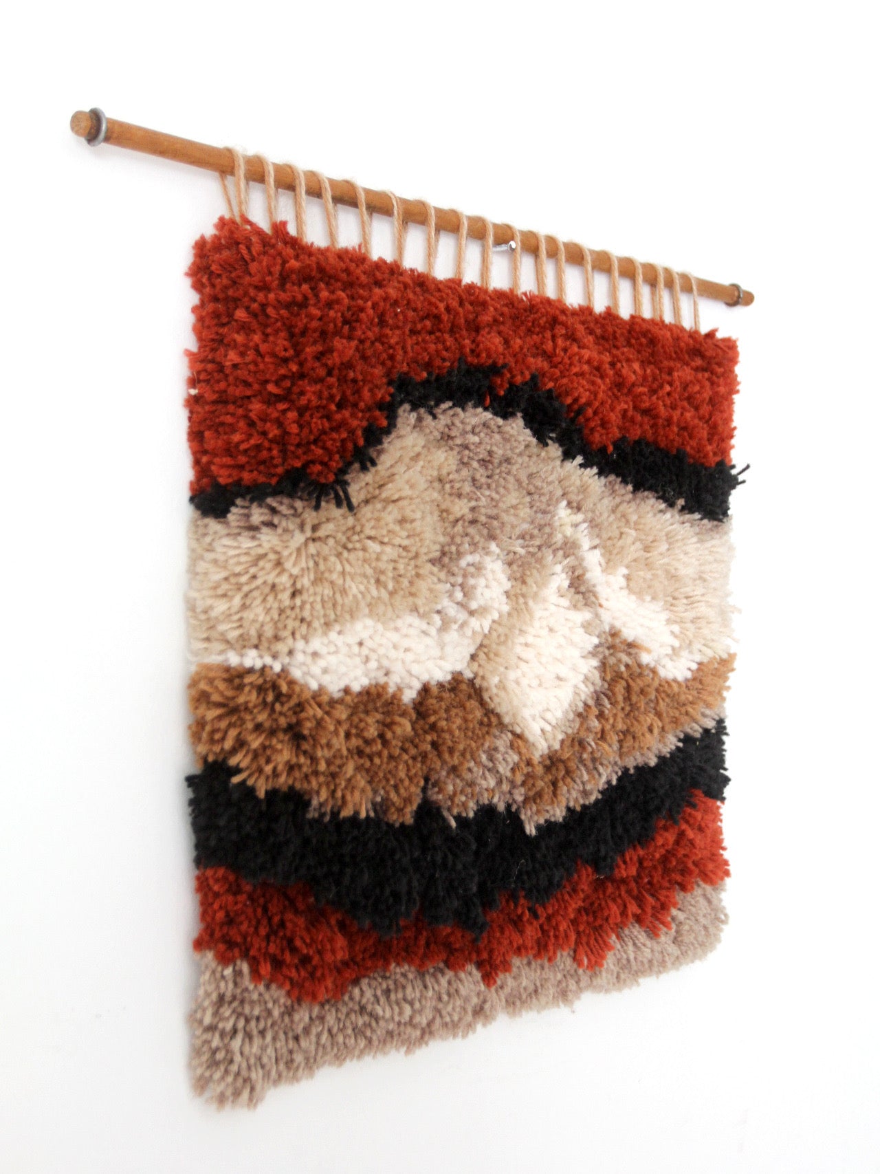vintage abstract latch hook fiber art wall hanging