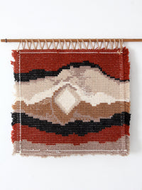 vintage abstract latch hook fiber art wall hanging
