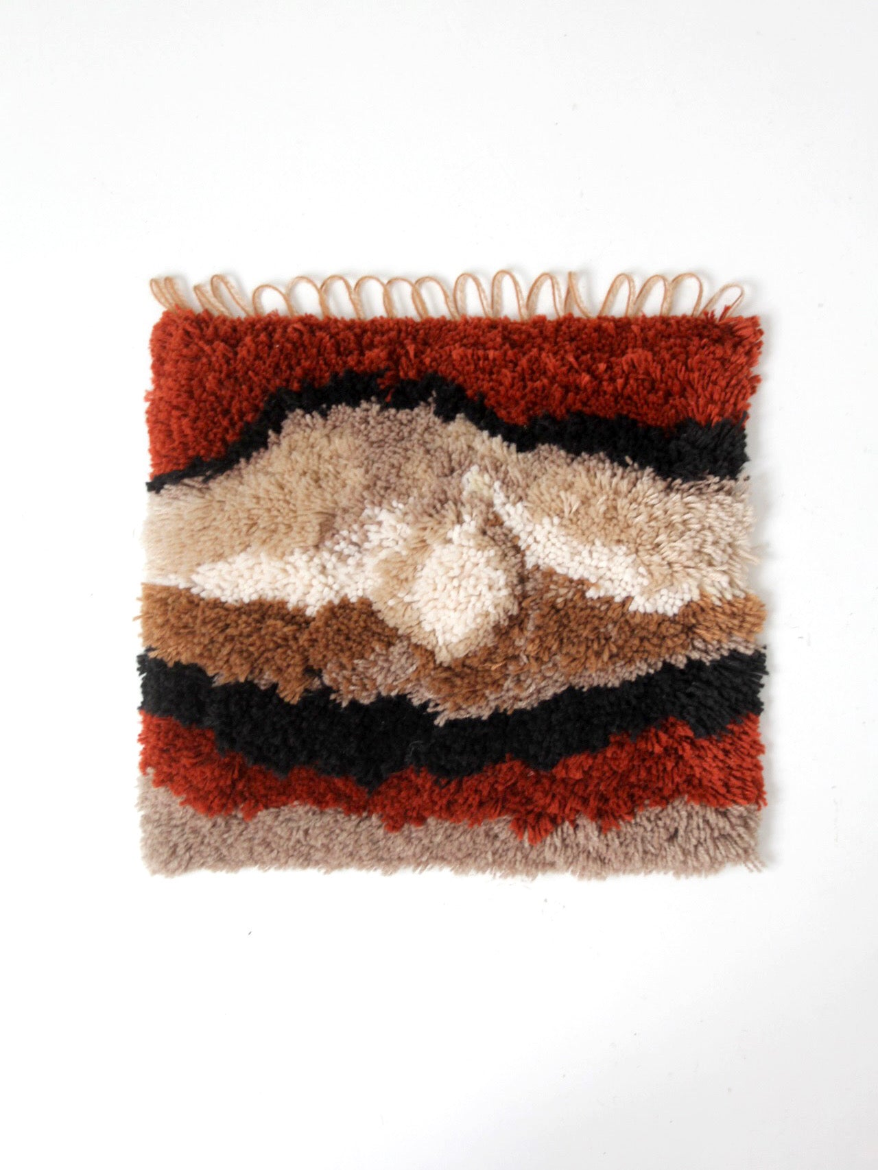vintage abstract latch hook fiber art wall hanging