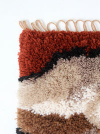 vintage abstract latch hook fiber art wall hanging