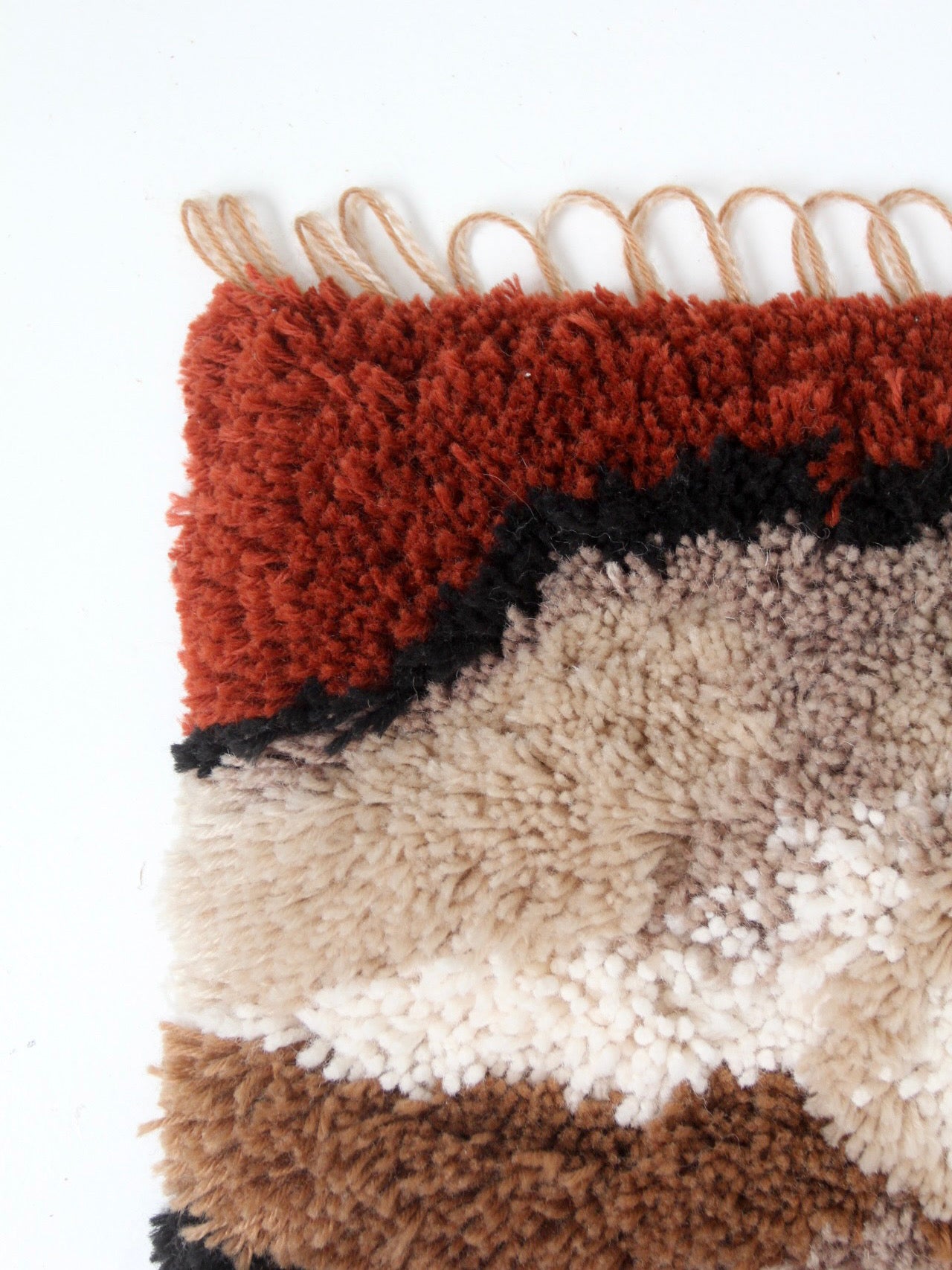 vintage abstract latch hook fiber art wall hanging