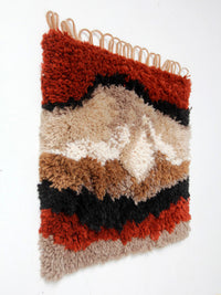 vintage abstract latch hook fiber art wall hanging