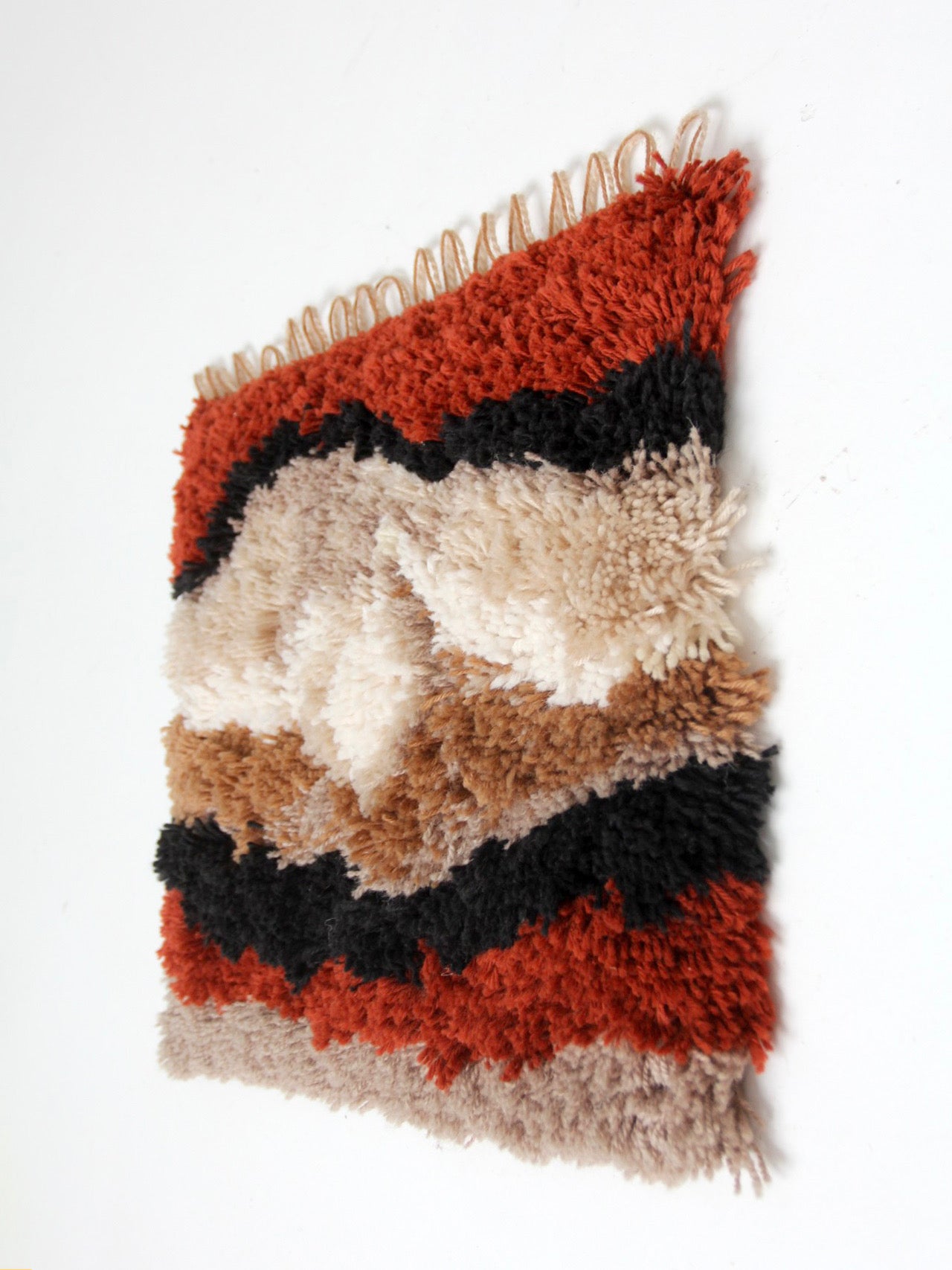 vintage abstract latch hook fiber art wall hanging