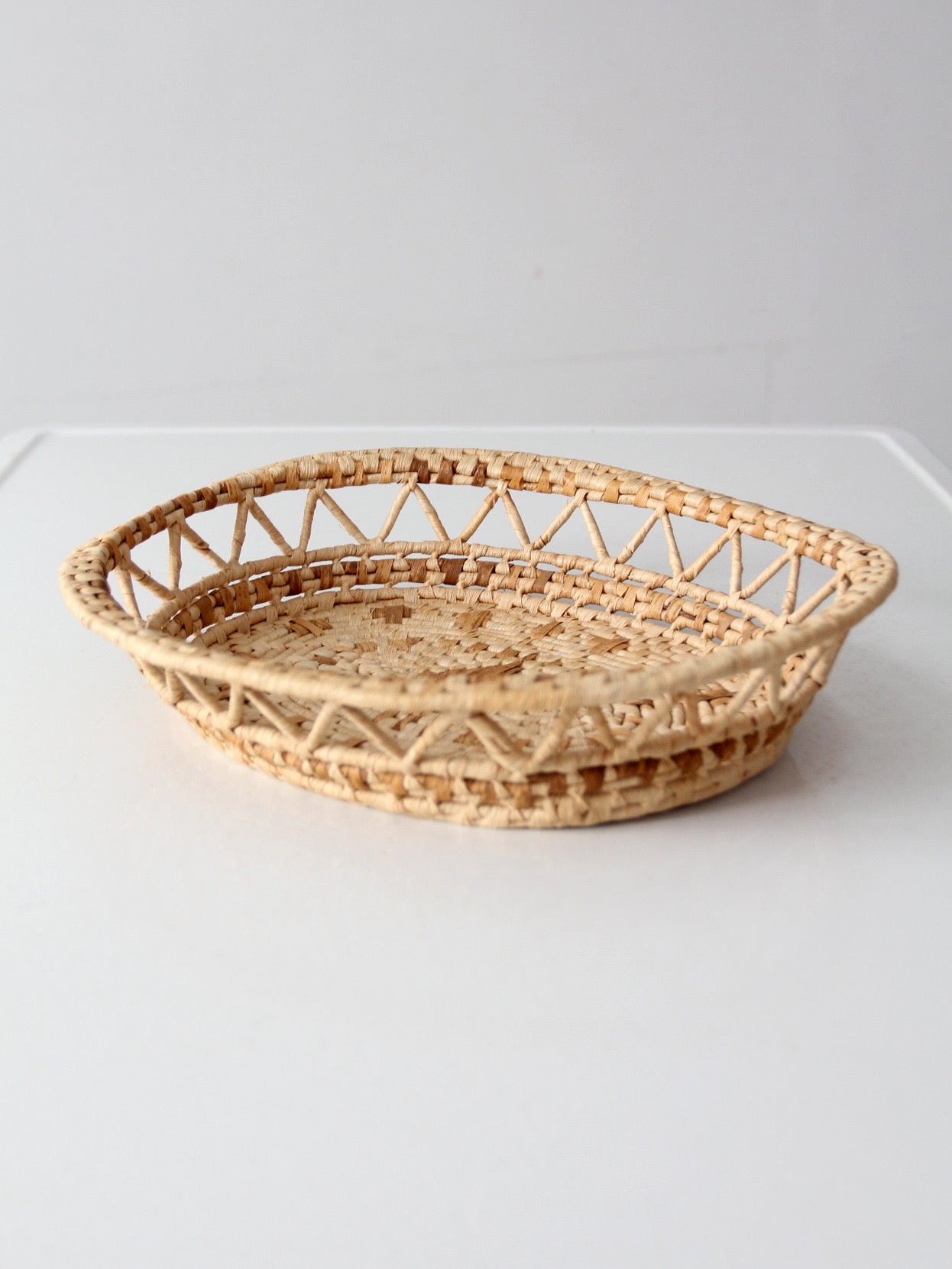 vintage woven raffia basket tray