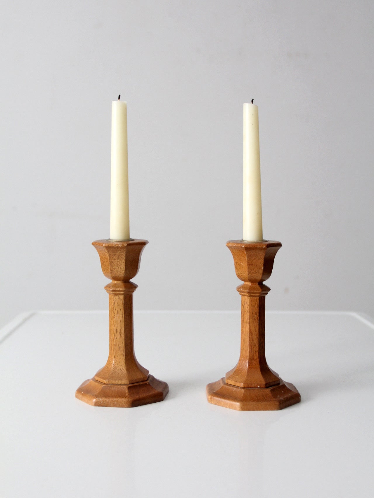 vintage wooden candlesticks pair