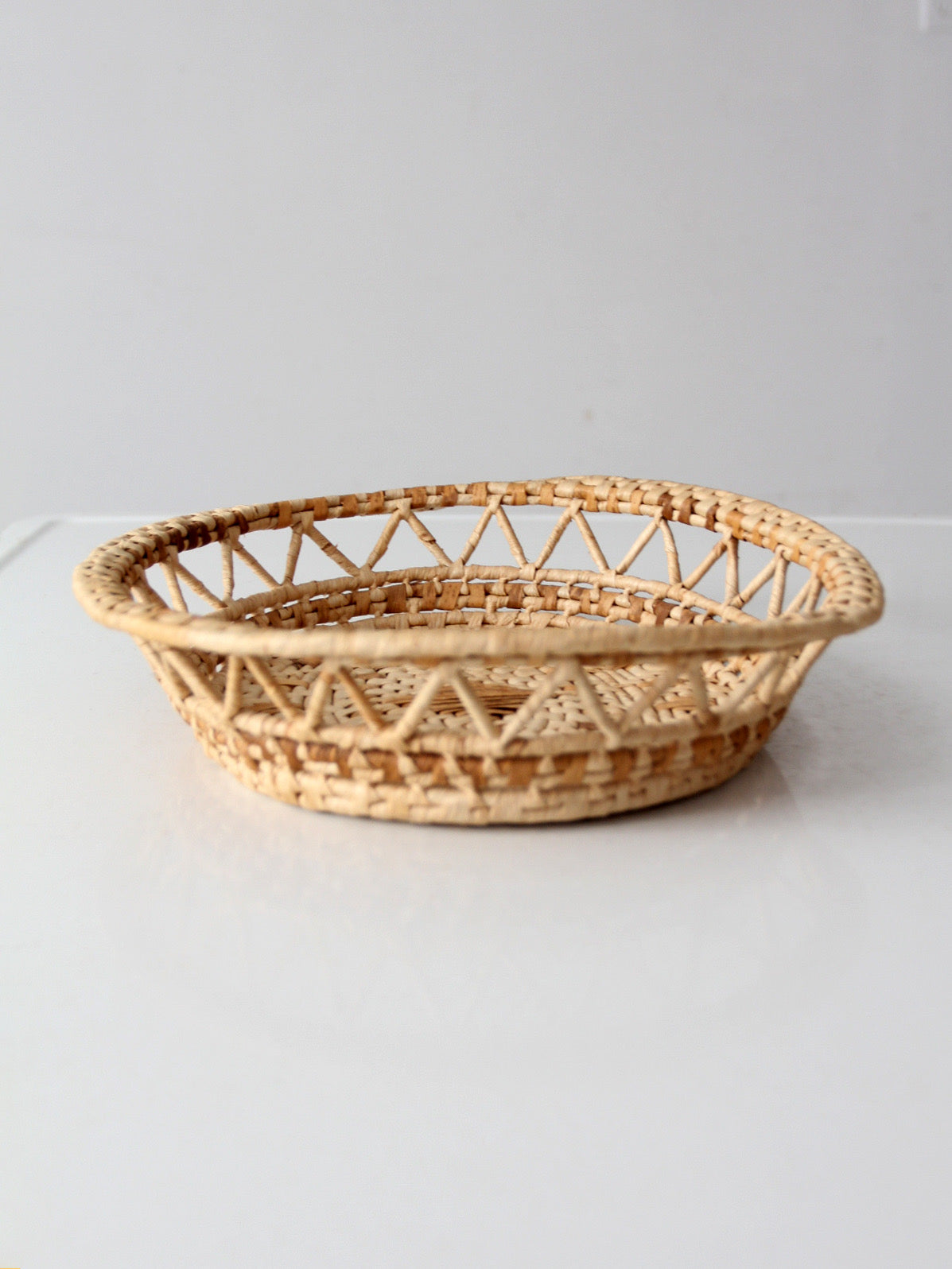 vintage woven raffia basket tray
