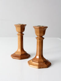 vintage wooden candlesticks pair