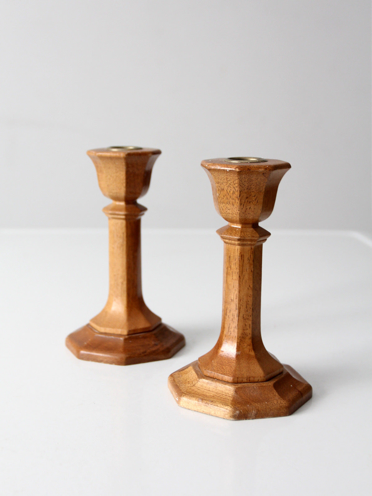 vintage wooden candlesticks pair