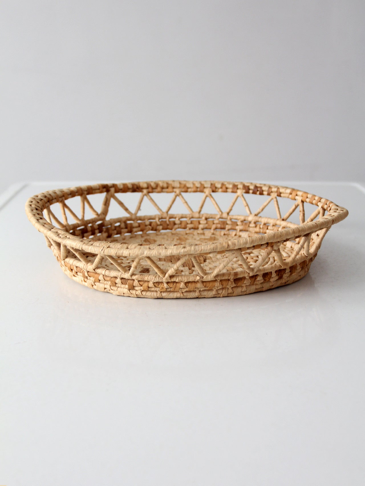 vintage woven raffia basket tray