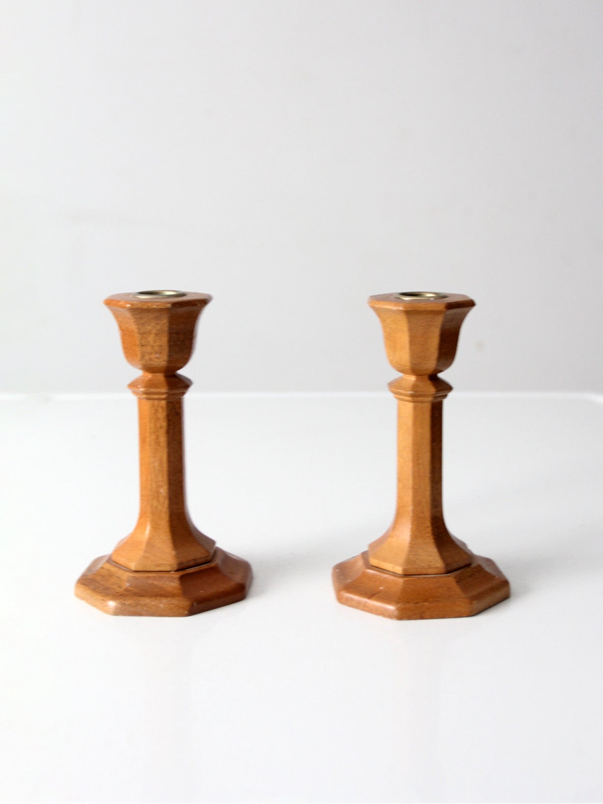 vintage wooden candlesticks pair