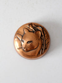 vintage copper-tone cat paperweight