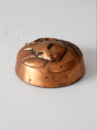 vintage copper-tone cat paperweight