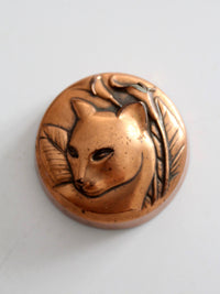 vintage copper-tone cat paperweight