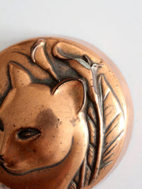 vintage copper-tone cat paperweight