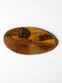 vintage deer  landscape wood slice wall art