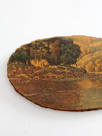 vintage deer  landscape wood slice wall art