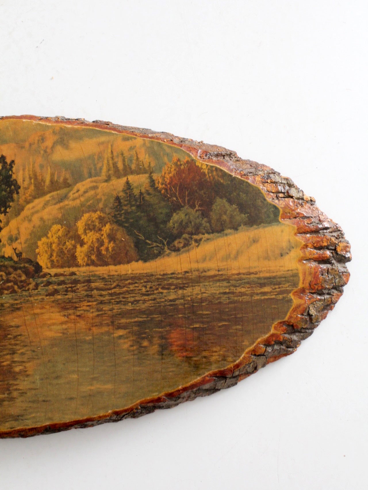vintage deer  landscape wood slice wall art