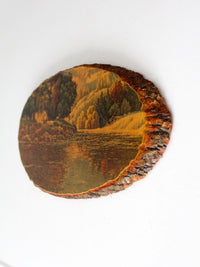 vintage deer  landscape wood slice wall art