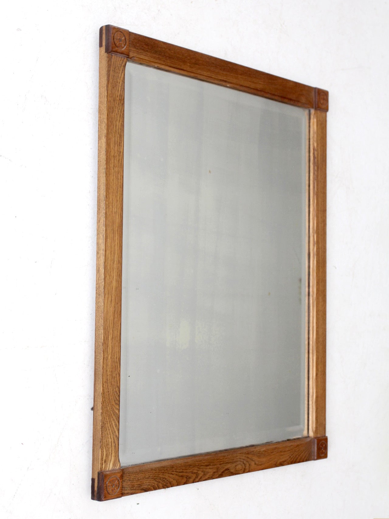 vintage oak beveled mirror