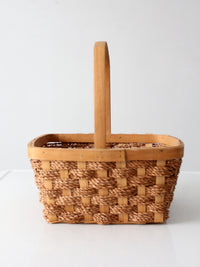 vintage woven splint market basket with handle