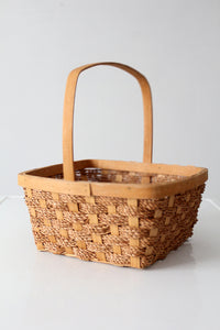 vintage woven splint market basket with handle