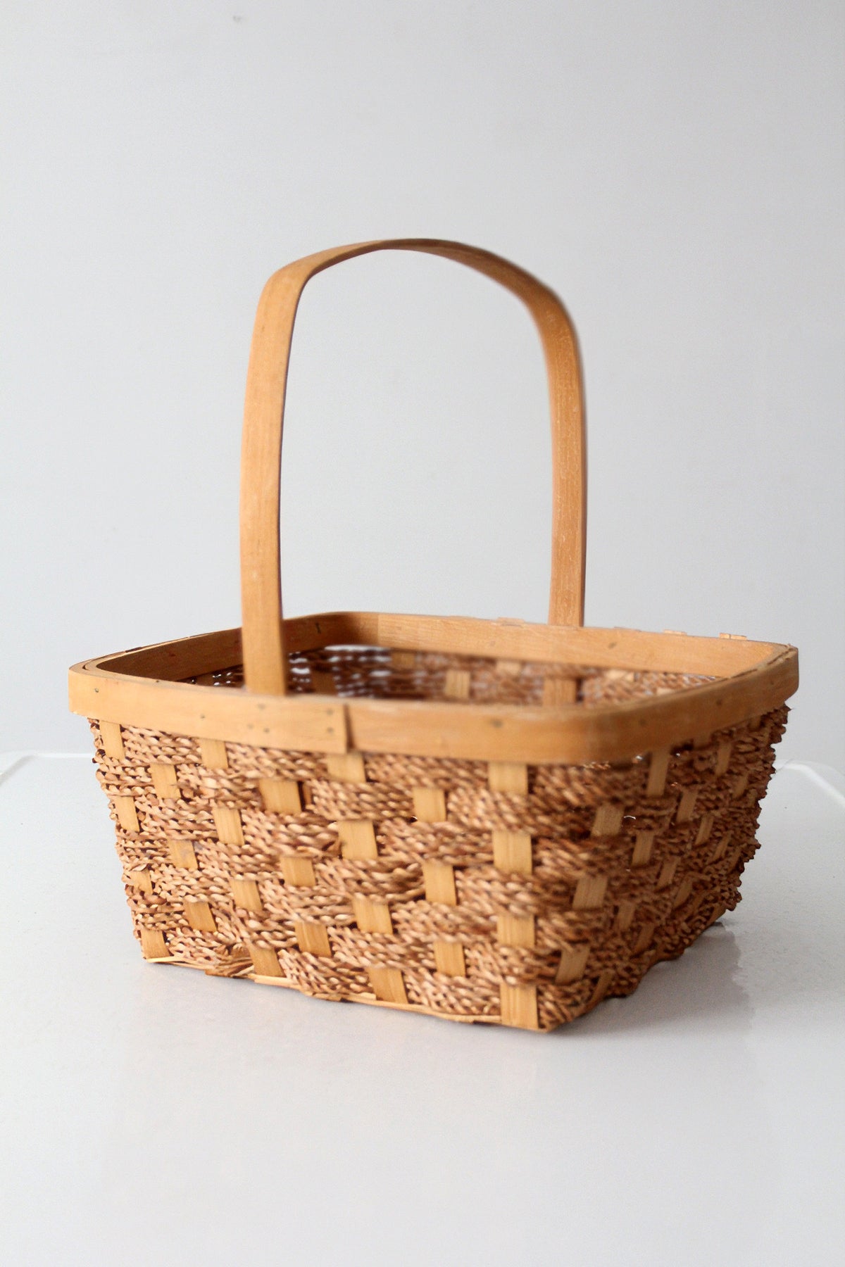 vintage woven splint market basket with handle