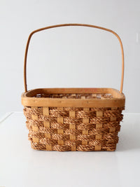 vintage woven splint market basket with handle