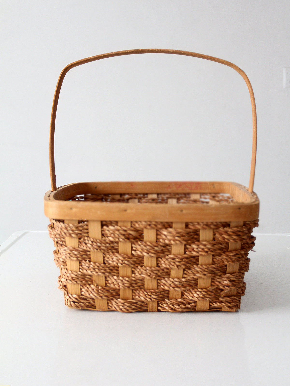 vintage woven splint market basket with handle