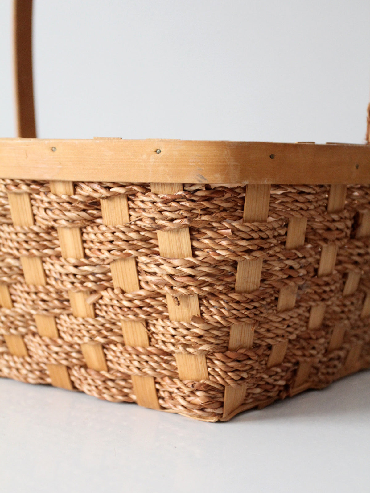 vintage woven splint market basket with handle