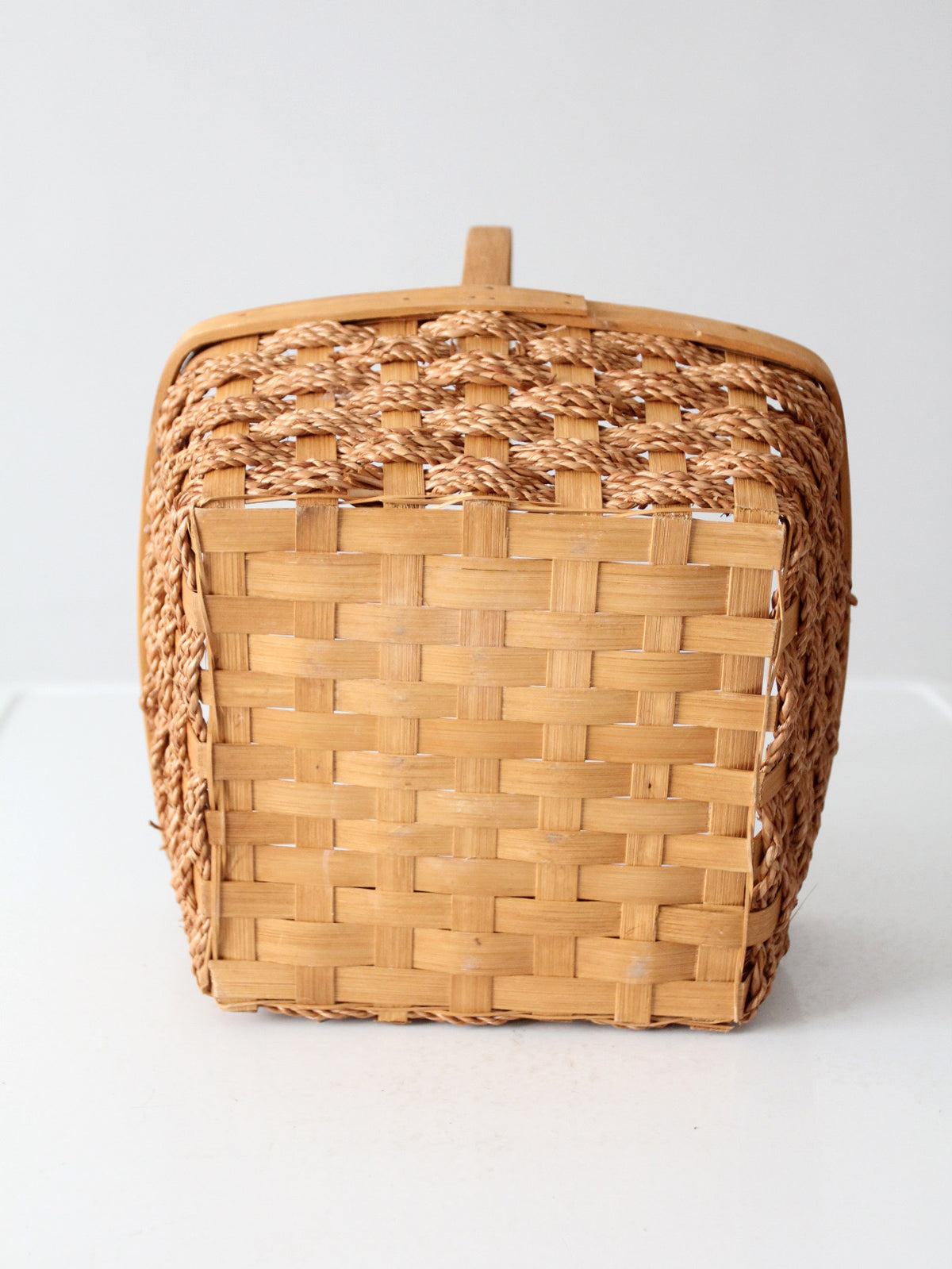 vintage woven splint market basket with handle