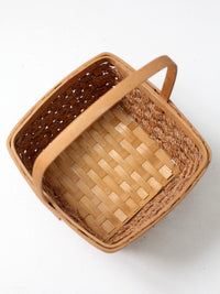 vintage woven splint market basket with handle