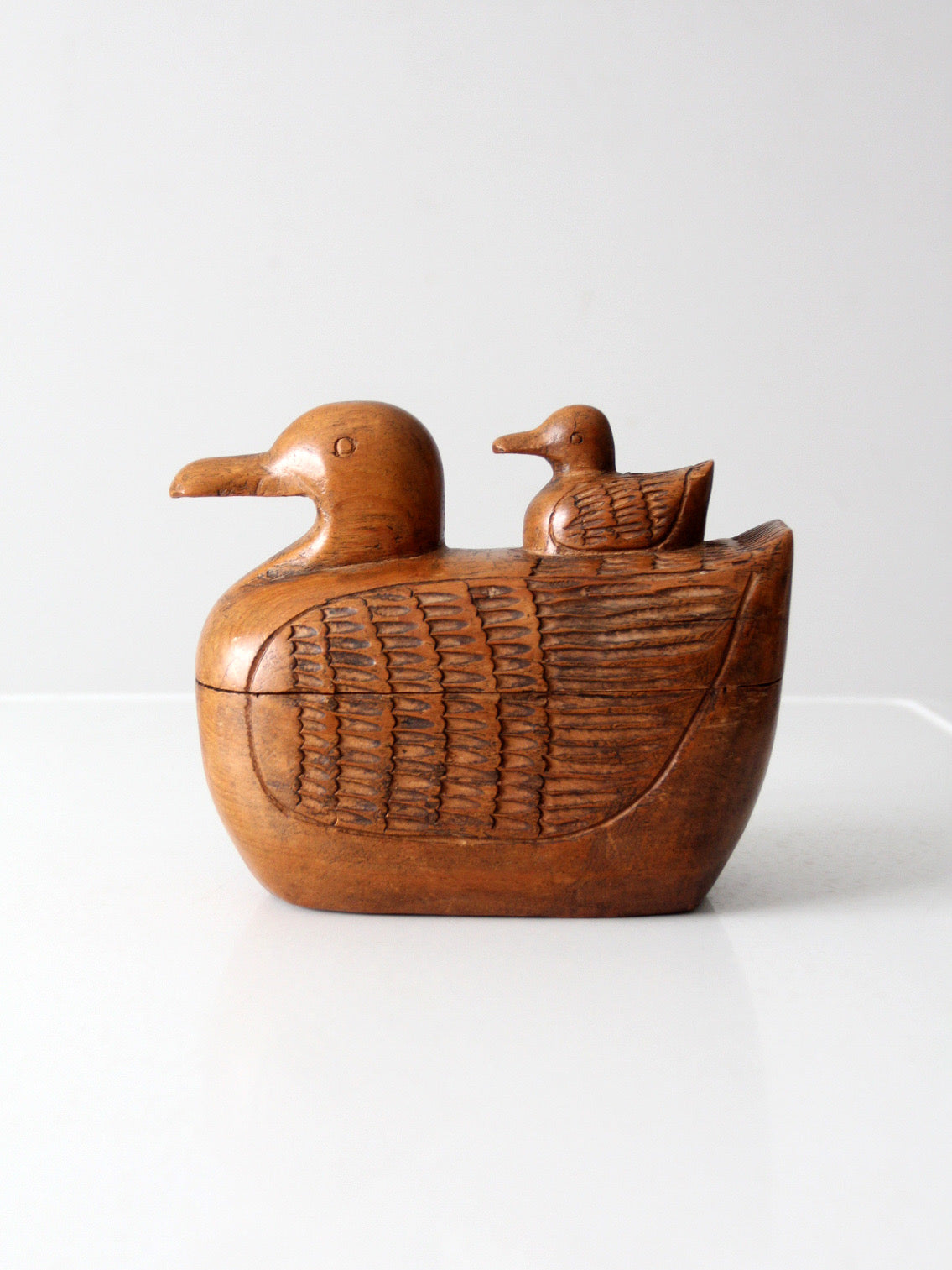 vintage hand-carved teak duck box