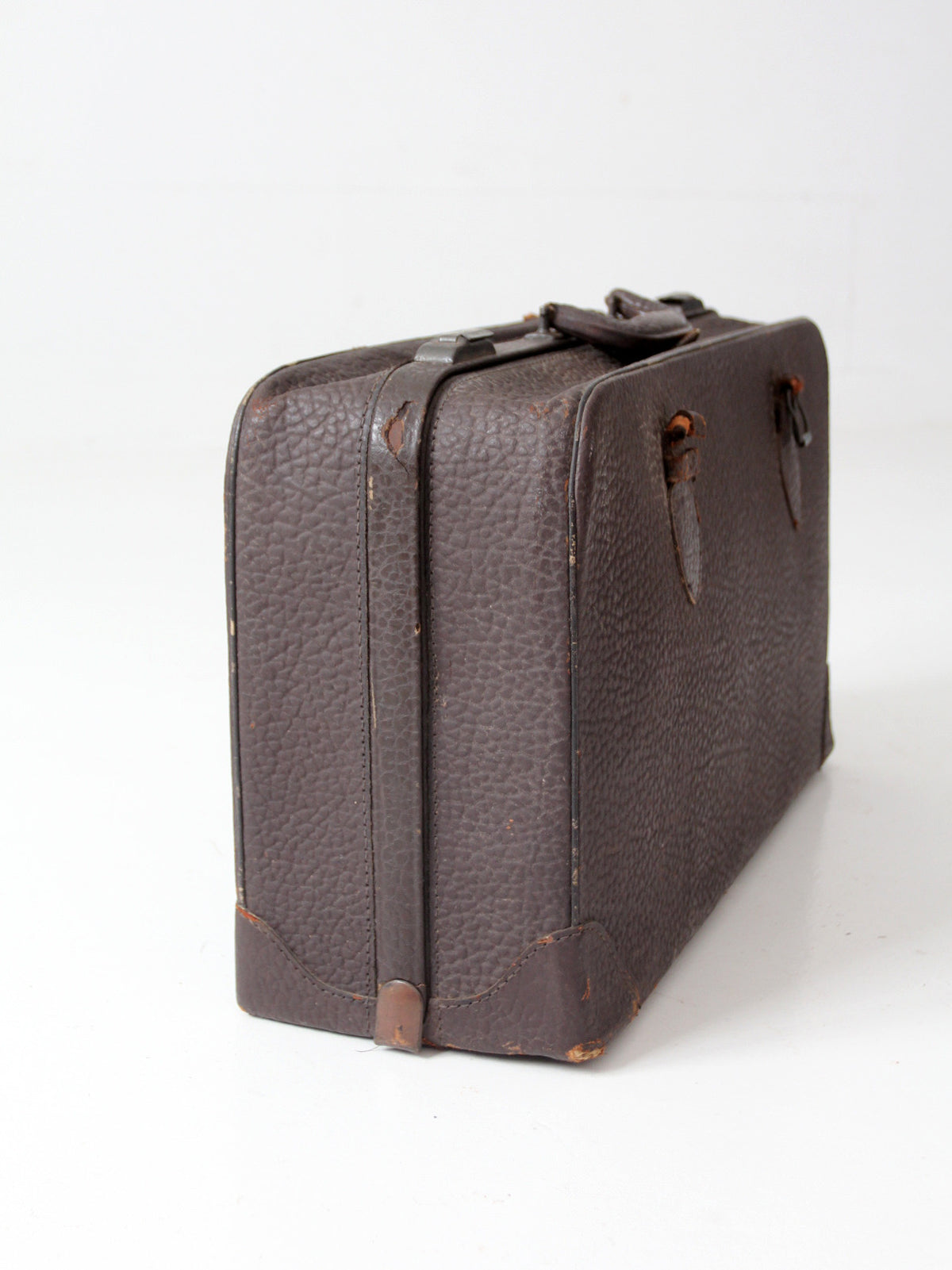 antique dark brown pebbled leather suitcase | circa 1930s–1940s