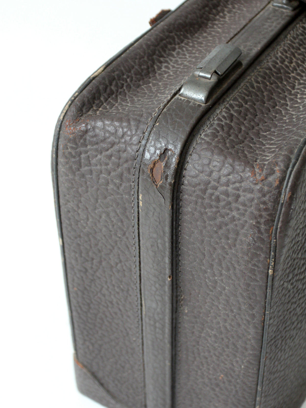 antique dark brown pebbled leather suitcase | circa 1930s–1940s