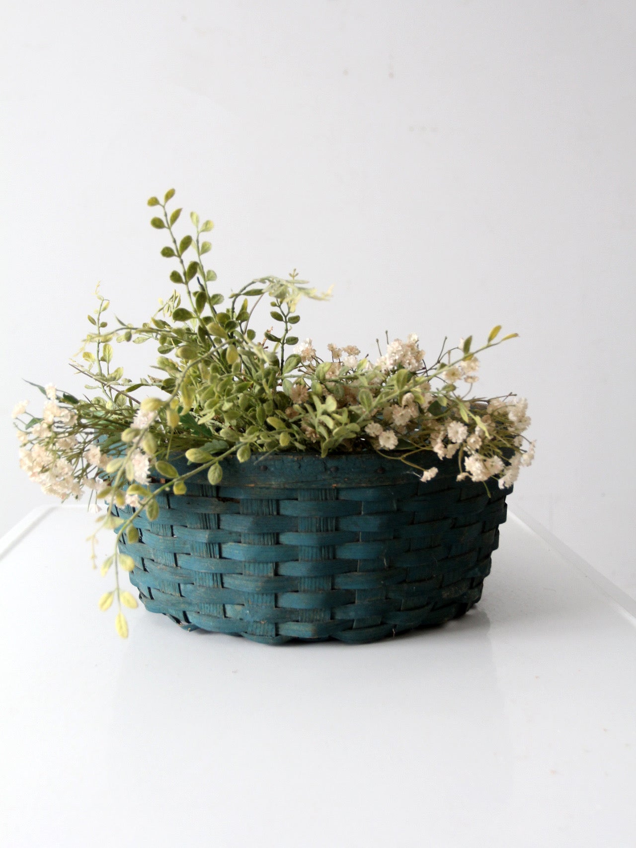 vintage teal splint weave basket