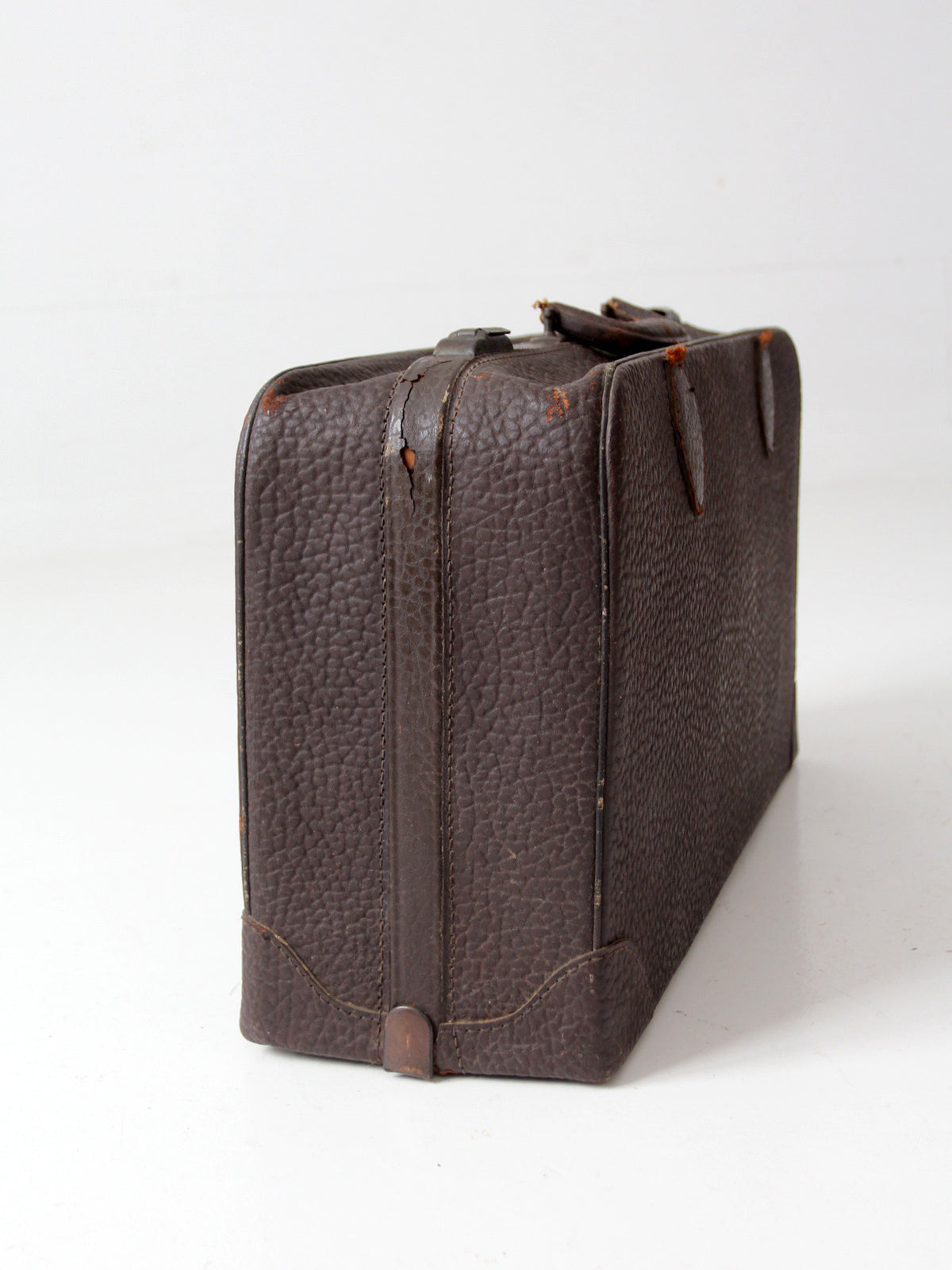 antique dark brown pebbled leather suitcase | circa 1930s–1940s
