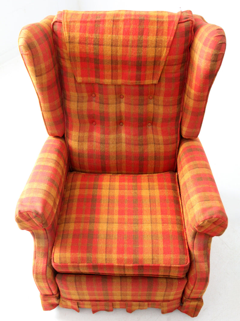 vintage 1970s plaid recliner