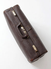 vintage 1940s brown leather travel suitcase