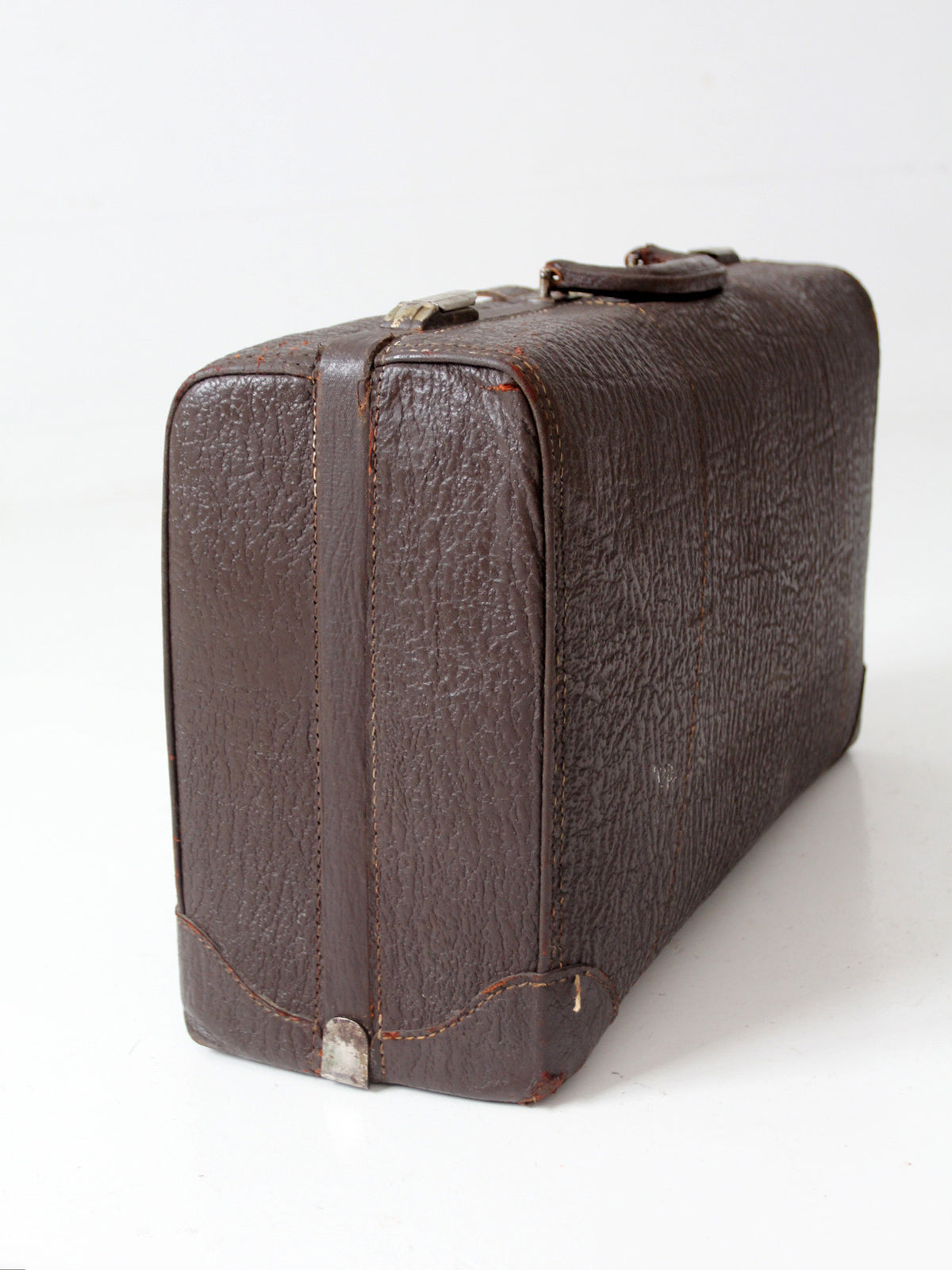 vintage 1940s brown leather travel suitcase