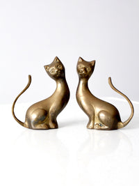 pair of mid-century brass cat figurines