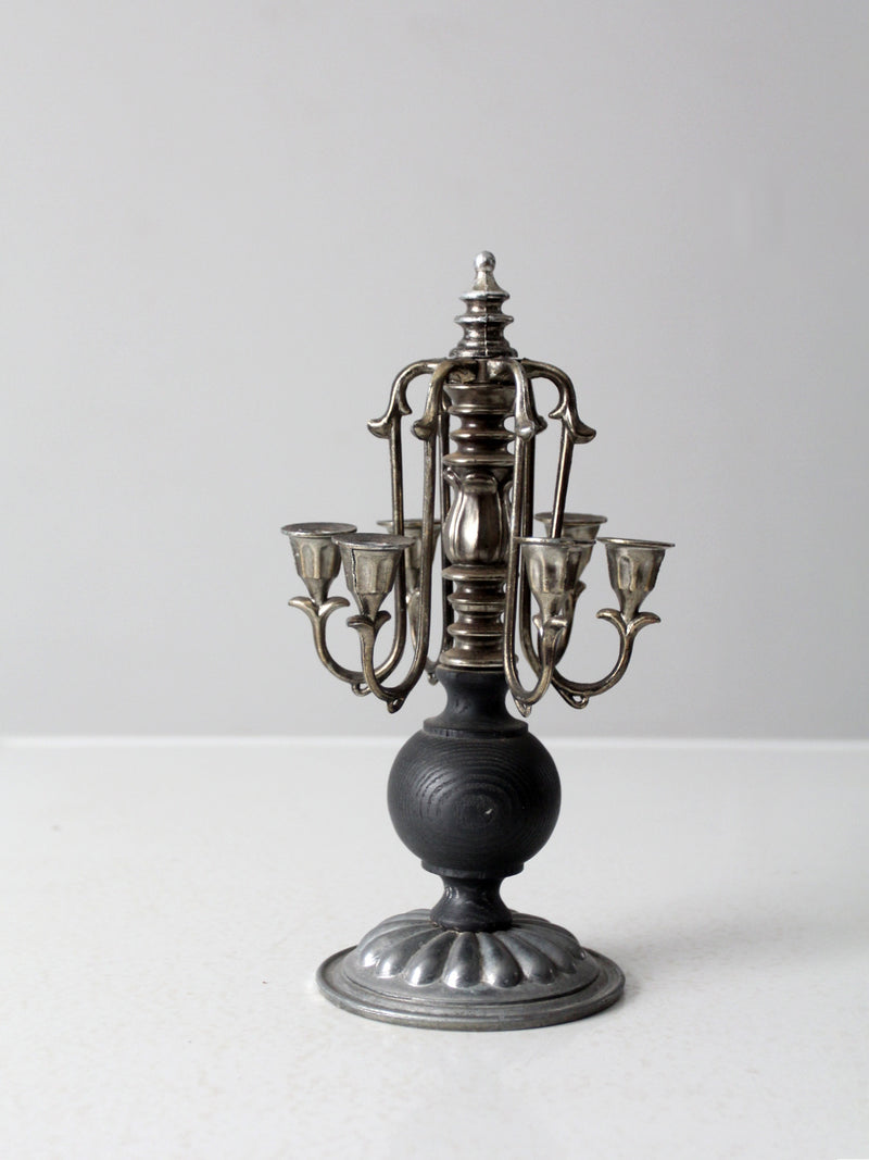 vintage silver and wood candleabra
