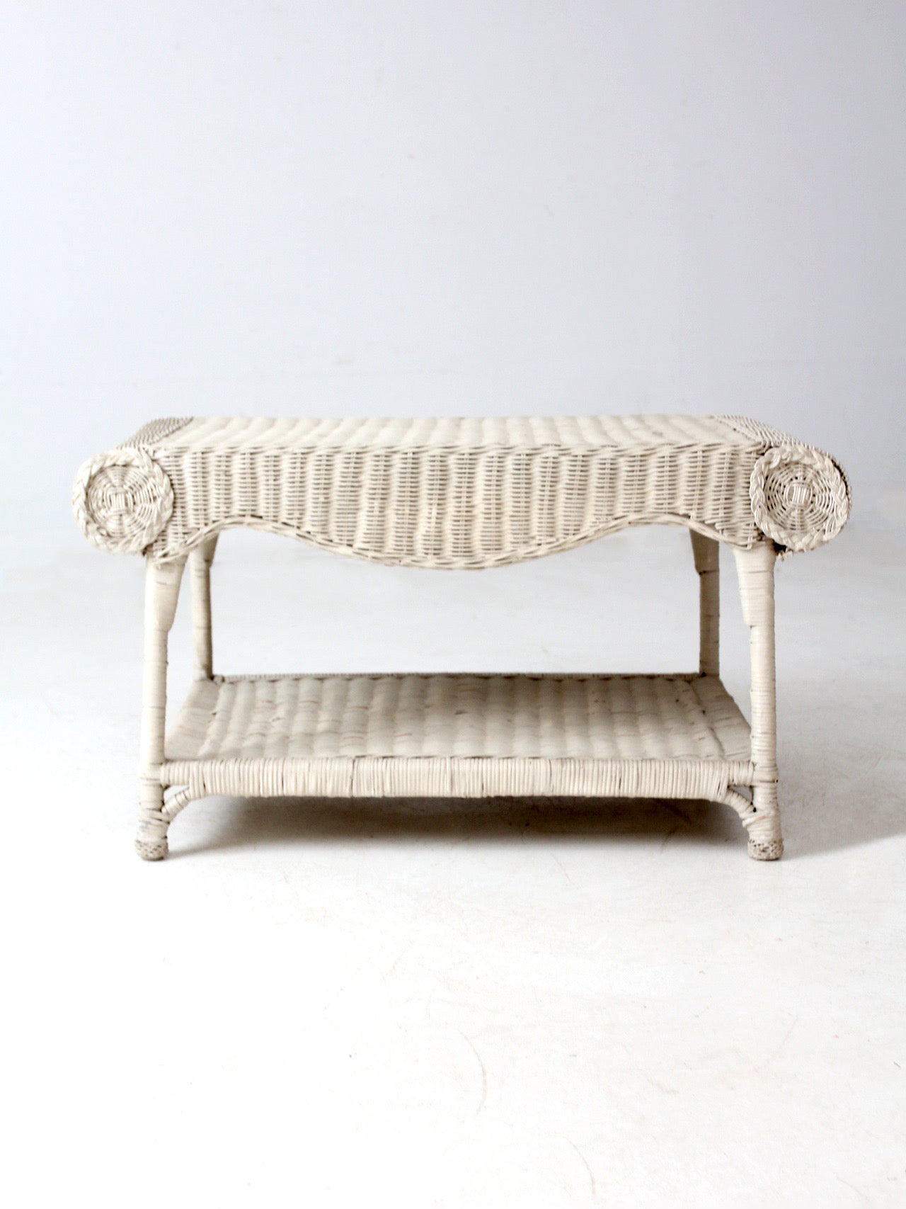 antique white wicker coffee table