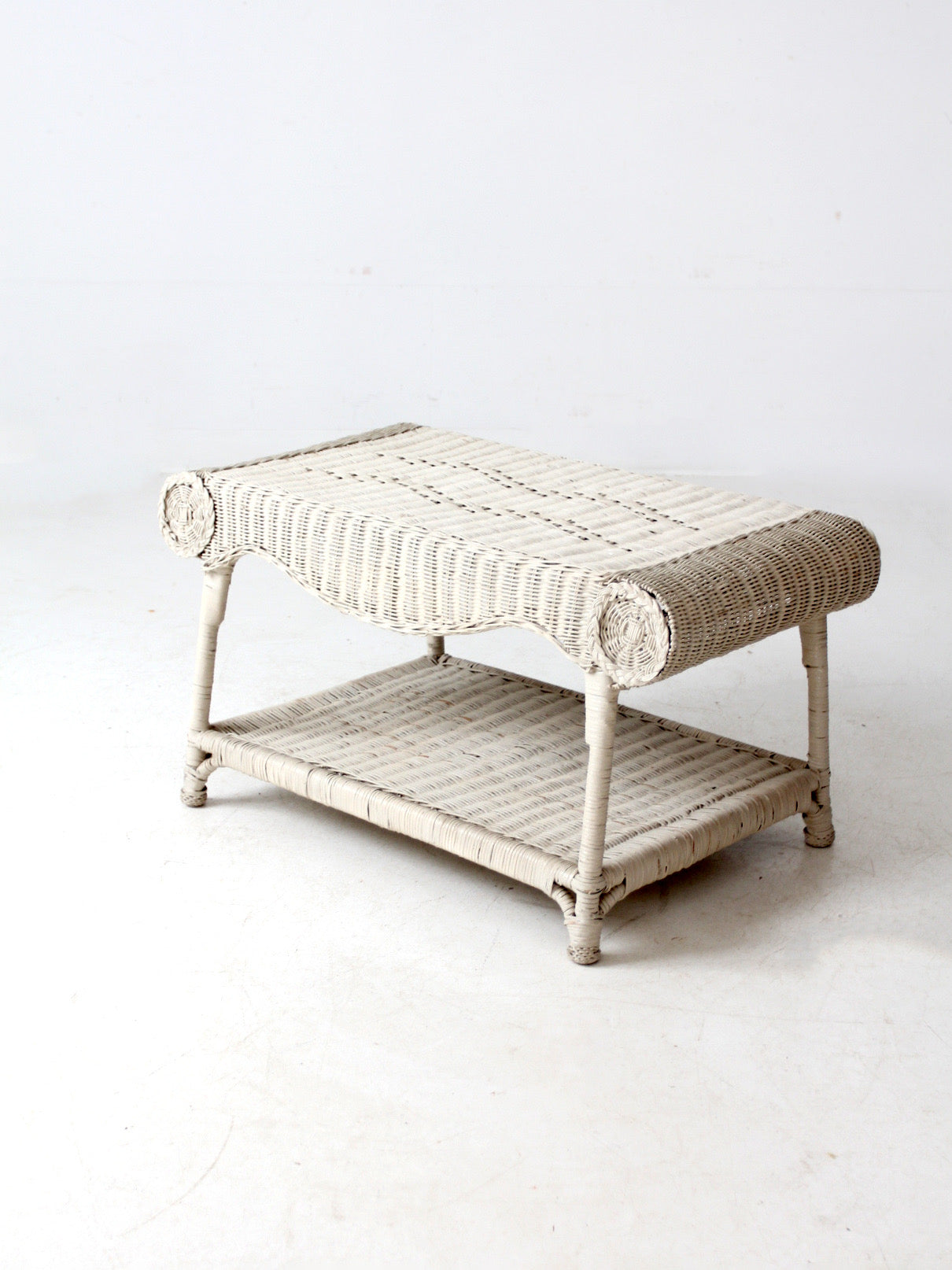 antique white wicker coffee table