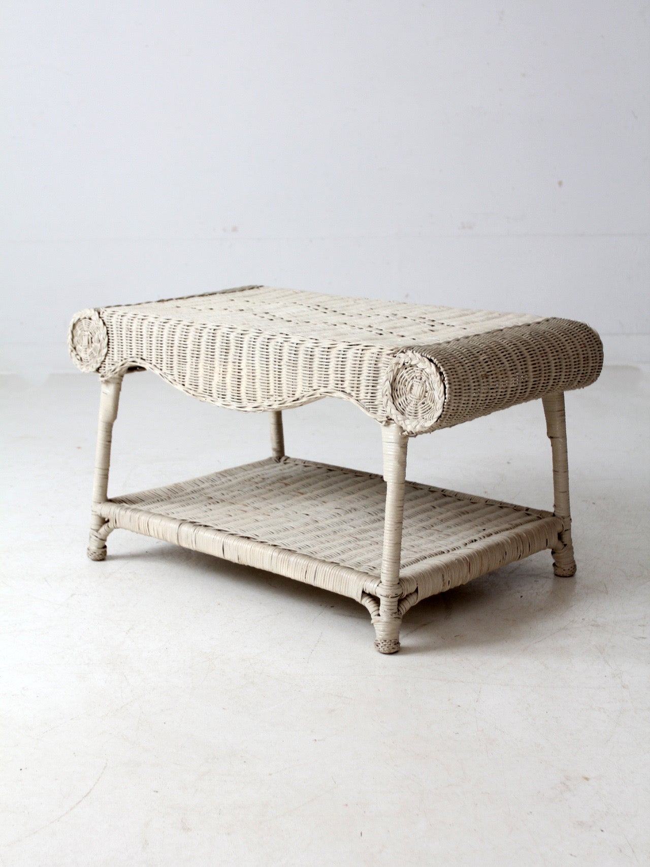 antique white wicker coffee table