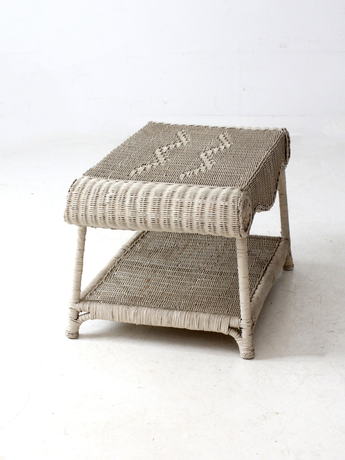 antique white wicker coffee table