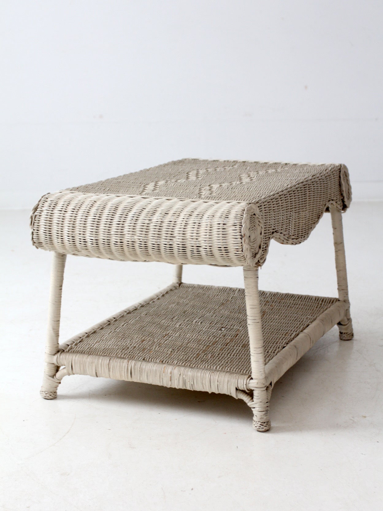 antique white wicker coffee table
